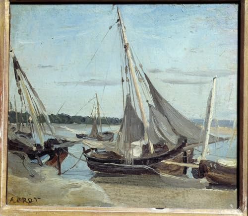 Art Mural Bateaux de pêche Trouville Corot pour salon moderne