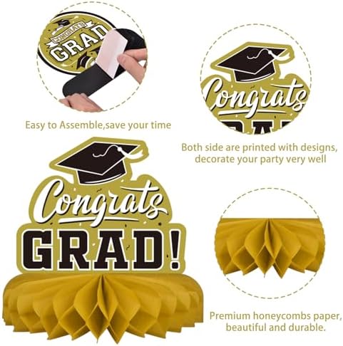 9PCS Graduation Party Decorations Class of 2024 Congrats Grad Table Centerpiece Congratulate Graduation Honeycomb Table Toppers for Graduation Party Supplies(Gold,Black) 4 51NROEHnccL. AC