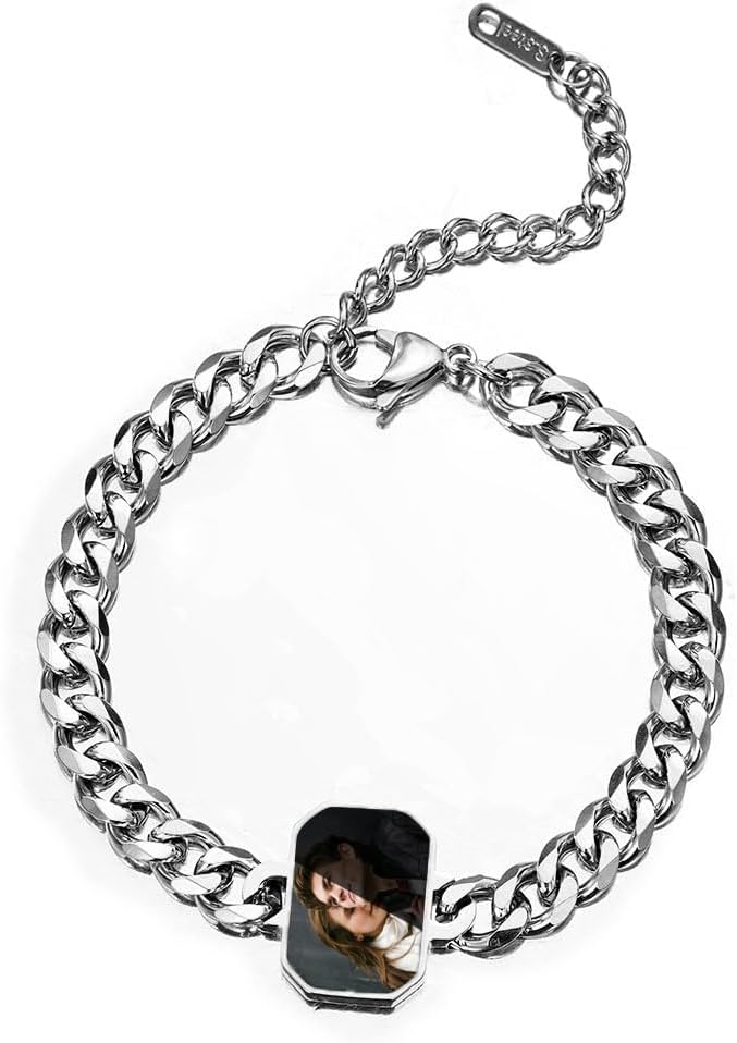 Dorunmo Square/Rectangle/Circle/Heart Custom Bracelets Picture Text for Men Women Heat Activated Magic Bracelet Personalized Heat Color Changing Personalized Photo Memorial Gifts