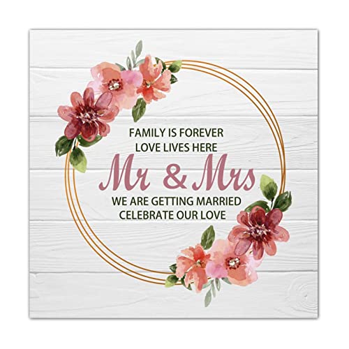 Plaque murale en bois Mr & Mrs contre les murs vides