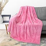 PAVILIA Pink Plush Throw Blanket for Couch, Sherpa Soft Cozy Blanket and Throw for Sofa Bed, Decorative Fur Fuzzy Warm Fleece Blanket, Lightweight Boho Home Decor All Season, 50x60