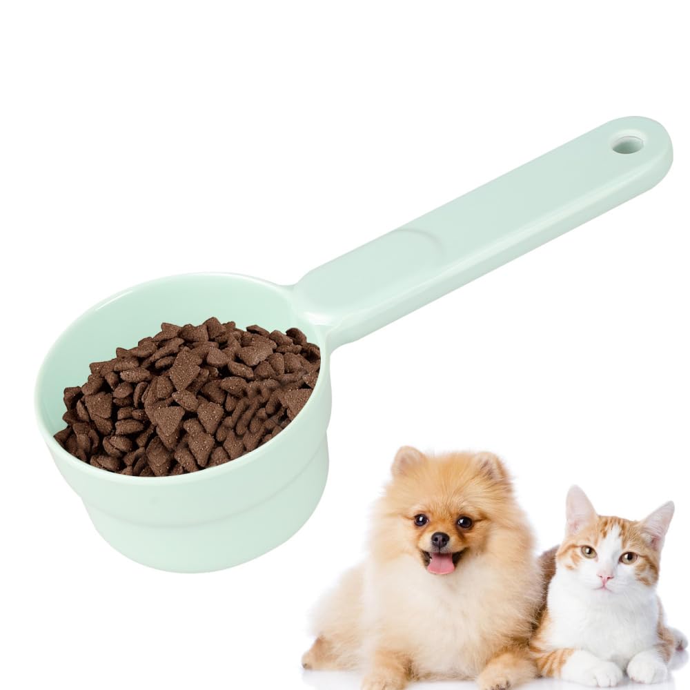 MiOYOOW Dog Food Scoop, 1/2 Cup 1 Cup Pet Measuring Cup with Long Handle for Dogs Cats Rabbits Birds Ferrets