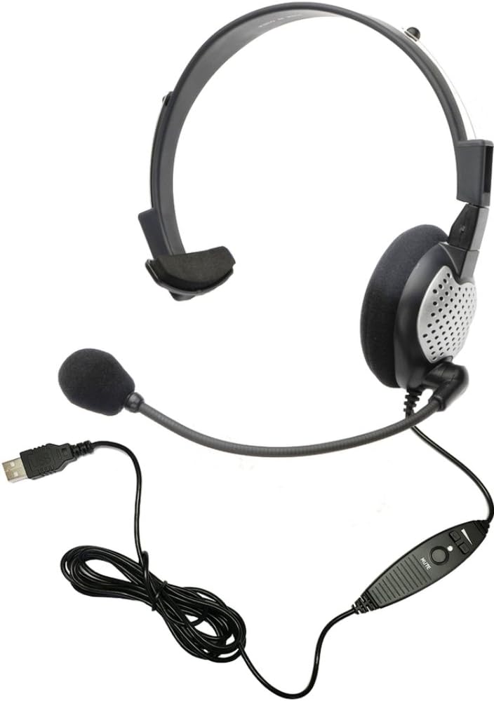 Andrea Communications NC-181VM USB On-Ear Monaural Computer Headset with Noise-canceling Microphone, in-line Volume/Mute Controls, and Built-in External Sound Card and USB Plug, Black, Grey, Silver