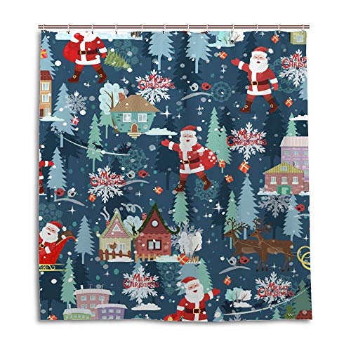 Rideau de douche de Noël lavable en polyester bleu avec 12 crochets
