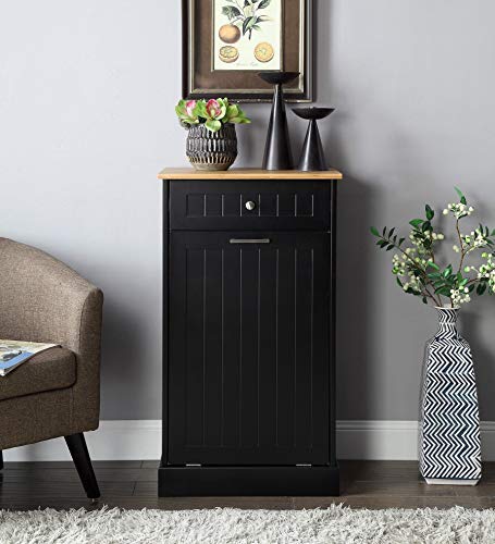 Northwood Calliger Tilt Out Free Standing Kitchen Trash or Recycling Cabinet with Drawer, Removable Bamboo Cutting Board (Black)