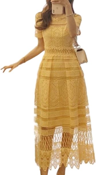 Amazon アイラカリラ イェナ 総 レース ワンピース イエロー ロング 丸首 半袖 シースルー マキシ かわいい パーティー クラブ ドレス レディース イブニングドレス 通販 Amazon アイラカリラ イェナ 総 レース ワンピース イエロー ロング 丸首 半袖 シースルー マキシ かわいい パーティー クラブ ドレス レディース イブニングドレス 通販