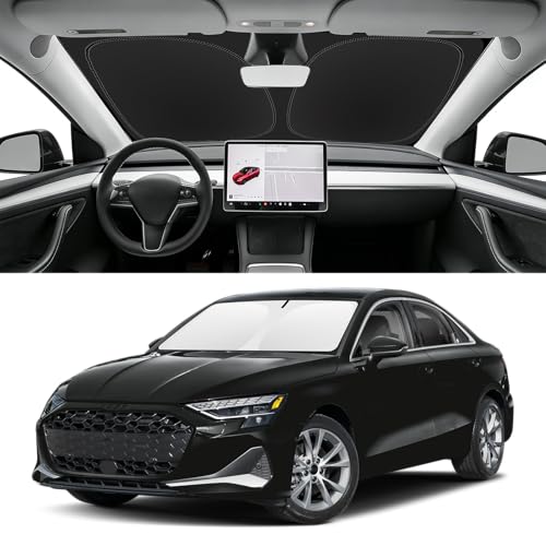 Image of Custom Fit Windshield Sun Shade for Audi A3 2022-2026 | Blocks UV Rays and Sun Heat, Helps Reduce Interior Temperature, Protects Dashboard from Fading, Folds Easily for Storage