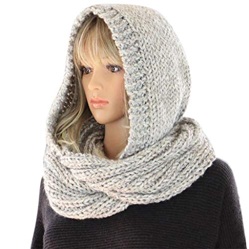 Max-Tonsen Bufanda de punto de invierno para mujer, bufanda infinita resistente al viento, chal con solapa para las orejas, bufanda con capucha, gris claro