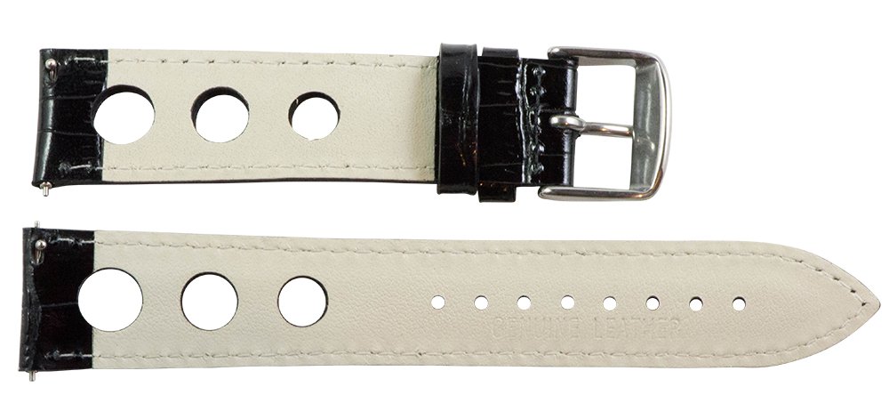 Clockwork Synergy, LLC 18mm Rally 3-hole Croco Black Leather Interchangeable Replacement Watch Band Strap