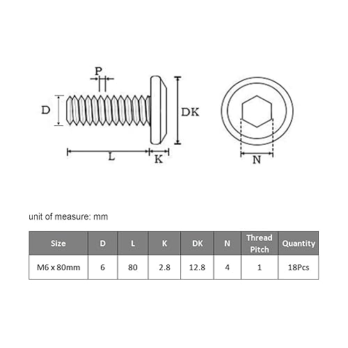 Miniatura 5 de VGBUY M6-0.039 x 3.150 in, 18 tornillos hexagonales de cabeza plana, tornillos métricos M6, acero inoxidable 304 18-8, chapado en zinc negro, rosca
