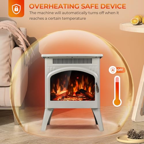 Image of R.W.FLAME Electric Fireplace Heater 17 inch with Remote Control, Metal, Beige