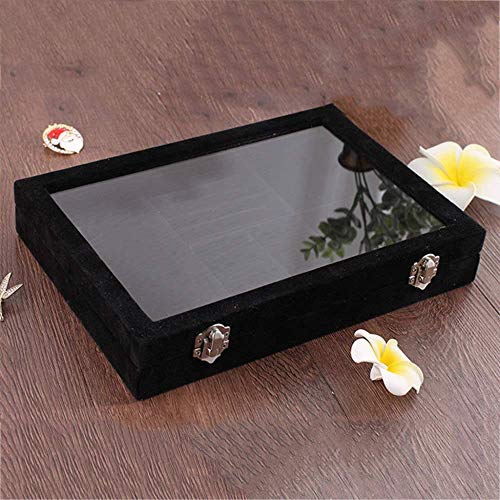 Image of BucketList Women's Velvet Glass Ring Earrings Jewelry Box - Display Storage Showcase Holder Organizer (9 Grid 9 Rows Black)