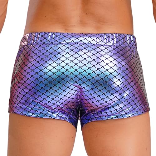 Jhaoyu Men Shiny Metallic Boxer Shorts Low Rise Fish Scale Print Rave Bottoms Lace-up Briefs Underwear3