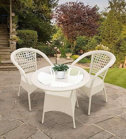 Image of HUMAIRA Outdoor FURNITUREDesigner Outdoor Wicker Furniture Set D-8 Patio 2Chair and 1Table Set for Garden, Balcony, Terrace, Coffee Area, or Poolside (Off White)