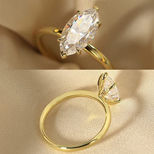 Mrenite Soild 10K/14K/18K Gold 1Ct Moissanite Marquise Cut Ring Solitaire Marquise Moissanite Ring Jewelry For Women Free Engraving Name Wedding Anniversary Band (D Color Vvs1 Clarity) #TOP2