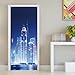 DNFurniture 3D Door Art, Removable Door Decals,Blue City Night Landscape 80X200Cm Self-Adhesive Door Mural, Door Sticker for Room Décor, Child Boy Girl Art Door Wall Stickers Mural Wallpaper