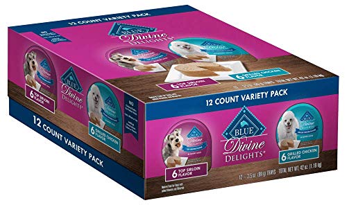 Blue Buffalo Delights Variety Pack Natural Grain Free Wet Dog Food for Small Breed Dogs (Top Sirloin Flavor Paté and Grilled Chicken Flavor Paté) with Natural Ingredients, 3.5-oz. Each (12 Cups)