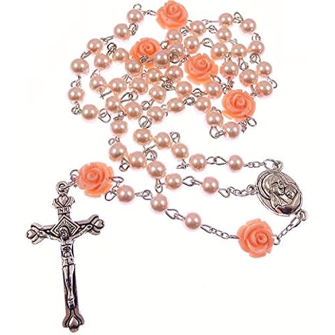 R. Heaven Pale pink roses rosary beads Madonna & child centre and rose flower pater beads Cover