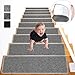 Produktbild Lemecima 15 Stück Stufenmatten 76 x 21 cm Treppenteppich mit Selbstklebend, rutschfest Stufenteppich für Kinder Älteste Haustiere, Teppichstufen für Innen, Strapazierfähig & Pflegeleicht, Hellgrau
