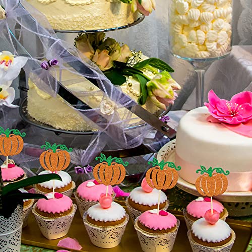 Gyufise 24Pcs Pumpkin Cupcake Toppers Orange Glitter Fall Theme Cupcake Picks Pumpkin Themed Baby Shower Birthday Thanksgiving Halloween Party Cake Decorations Supplies #TOP3