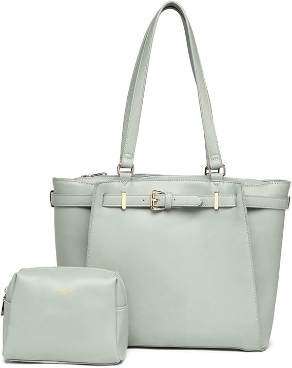 Amazon Co Jp グッシオ ゴールド ビジネスバッグ トートバッグ ハンドバッグ セット ポーチ付き サイズ対応 14インチpc対応 リクルート 通勤 レディース レトログリーン シューズ バッグ