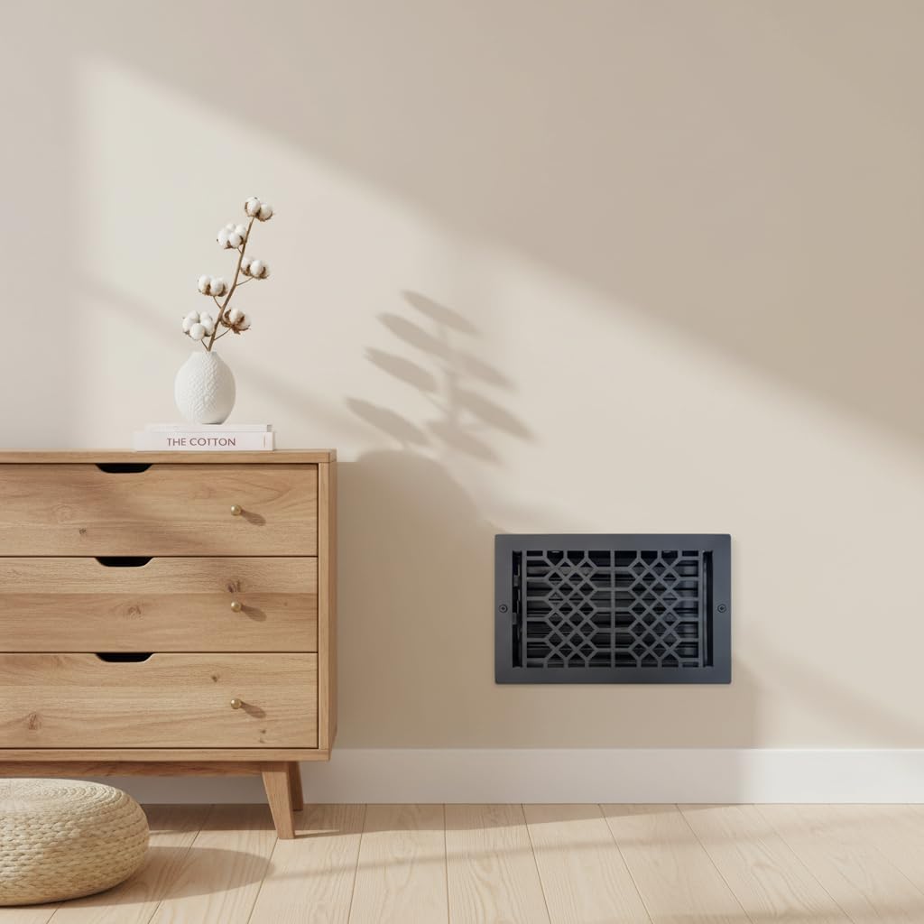 Empire Register Co, Ceiling & Wall Vent Cover - 6x10 inch, Antique Style Design, Textured Black Finish, Metal Damper Attached, Measure Wall Hole Dimensions (not for Floor use)