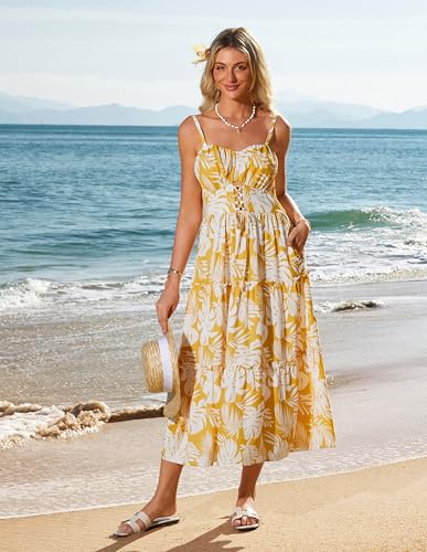 GRACE KARIN 2026 Women's 2026 Floral Corset Sundress Summer Milkmaid Spaghetti Vacation Dress Flowy Boho Floral Maxi Dresses with Pockets Yellow Floral S — view 4
