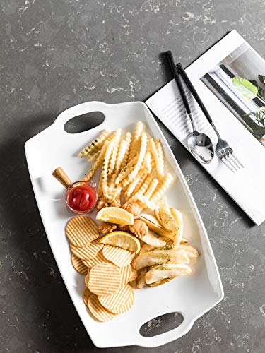 Serving Tray with Handle Exrta Large Porcelain Serving Platter Perfet for Display 16-Inch White - Thumbnail 5