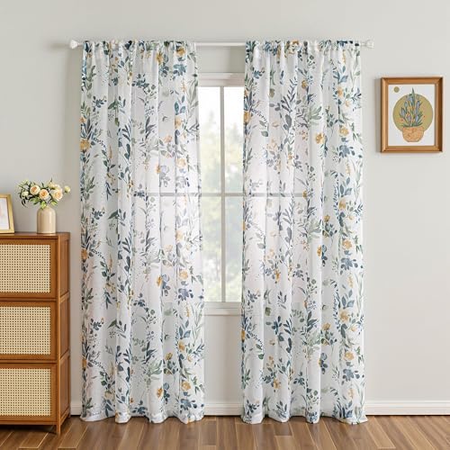 MYSKY HOME Floral Curtains for Living Room 84 inches Long