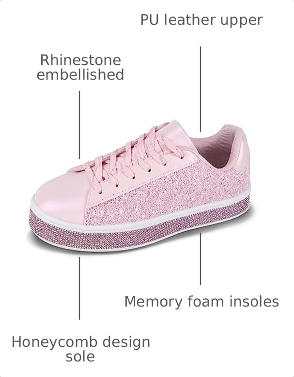 Image of UUBARIS Women's Glitter Tennis Sneakers Neon Dressy Sparkly Sneakers Rhinestone Bling Wedding Bridal Shoes Shiny Sequin Shoes