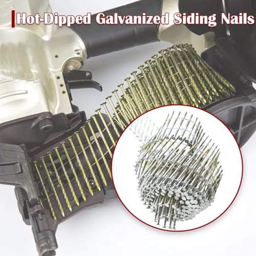 Image of findmall 3600 Count Siding Nails 2-1 /4 Inch by .092 Inch 15 Degree Ring Shank Hot-Dipped Galvanized Collated Wire Coil