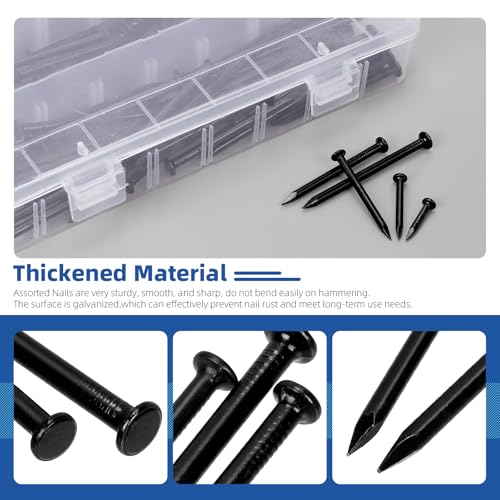Glarks 300pcs 20/30/40/50/60mm Brick Steel Nails Kit, Black Carbon Steel Hardware Nails, Finishing Nails - Image 4