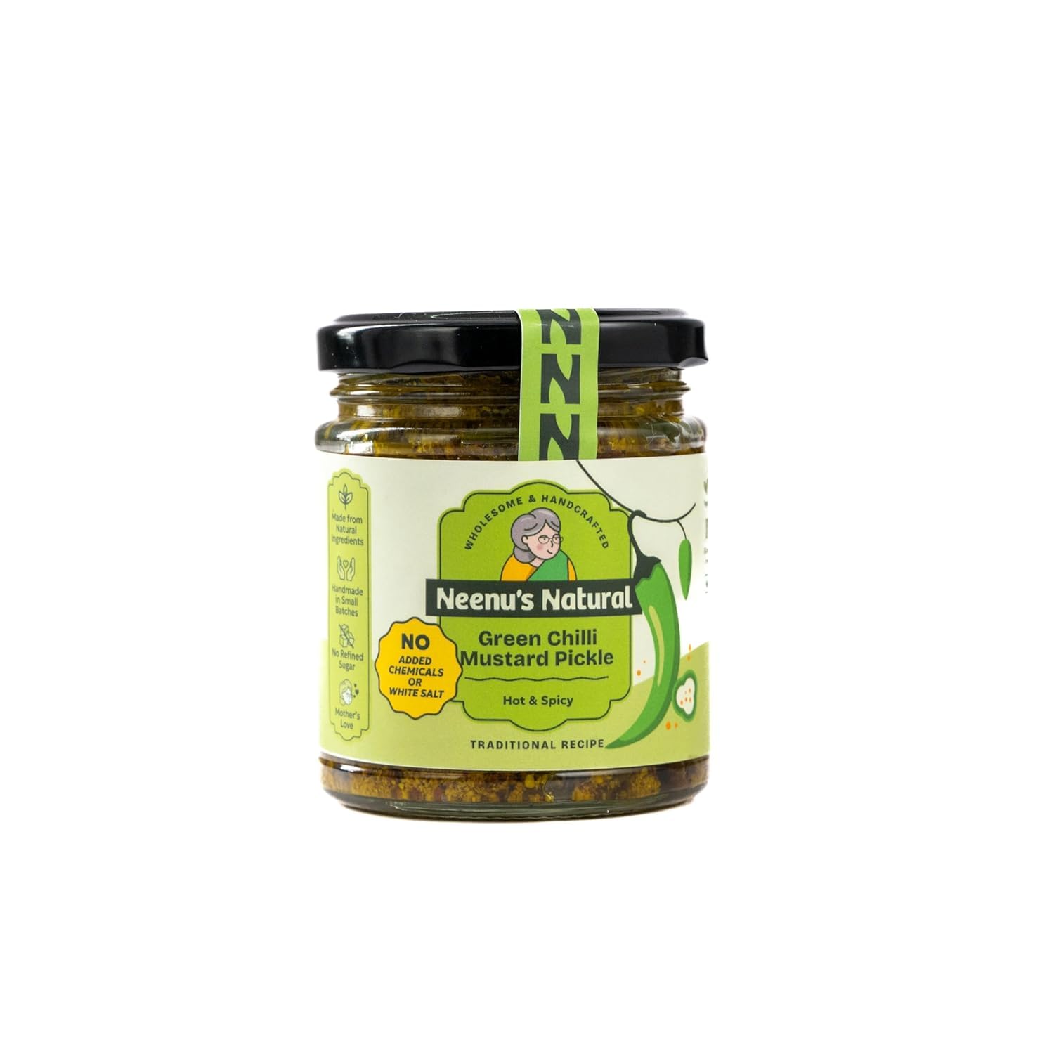 Neenu's Natural Green Chilli Pickle - 200gm ( Pack Of 2) | Homemade Spicy Hari Mirch Ka Achar | Authentic North Indian Style Chilli Pickle with Less Oil (Mustard) | Handcrafted in Small Batches | No Preservatives-image-35