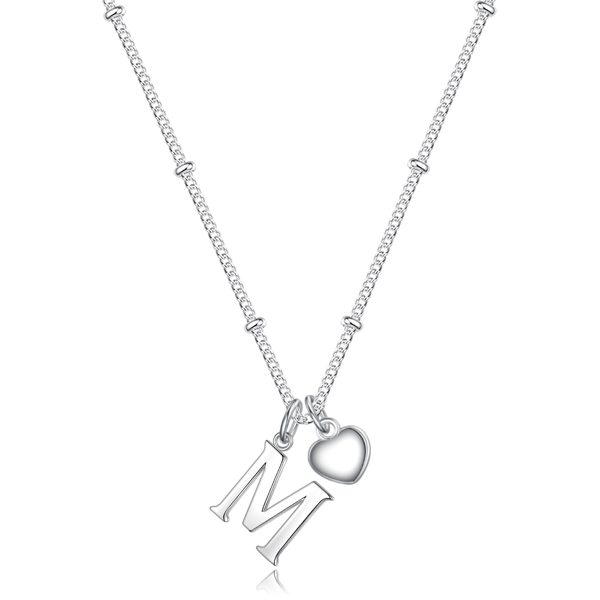 TINGN Muttertagsgeschenke für Mama - 14K Weißgold Vergoldet Silber Herz Charm Kette Damen Buchstaben Silber Personalisierte Halskette Damen Schmuck Geschenke für Mädchen