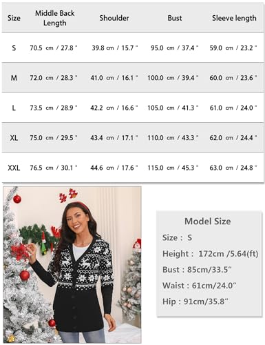 iClosam Weihnachten Strickjacke Damen Langarm Weihnacht Cardigan V Ausschnitt mit Knopf Weihnachtsjacke Rentiermuster Lang Strick Weihnachtspulli mit Schneeflockenmuster