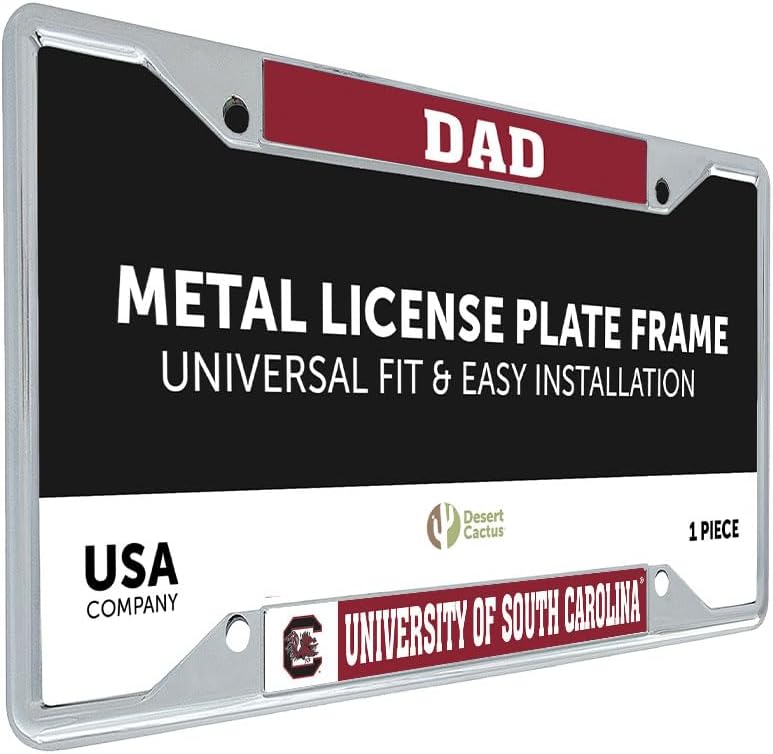 Desert Cactus University of South Carolina Car Accessories Fightin Gamecocks Metal License Plate Frame and Tag Holder for Front or Rear of Car (Dad)