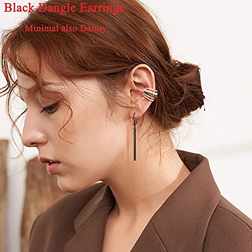 Focalook Black Earrings For Women Hypoallergenic Minimalist Thin Drop Dangle Long Vertical Bar Earrings #TOP1