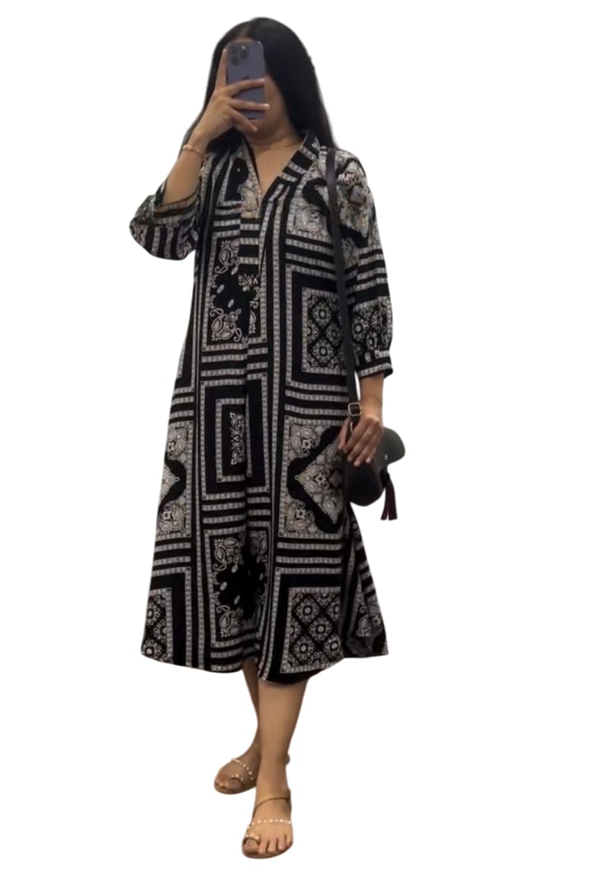 Women Printed Straight Kurta(Black)-image-0