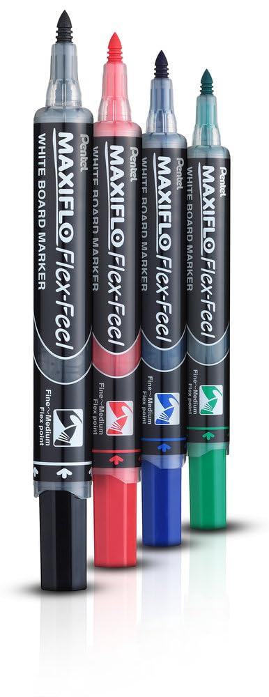 Pentel Rotuladores para pizarra blanca MWL5SBF-BX Maxiflo Flex-Feel, 12 unidades, color rojo.