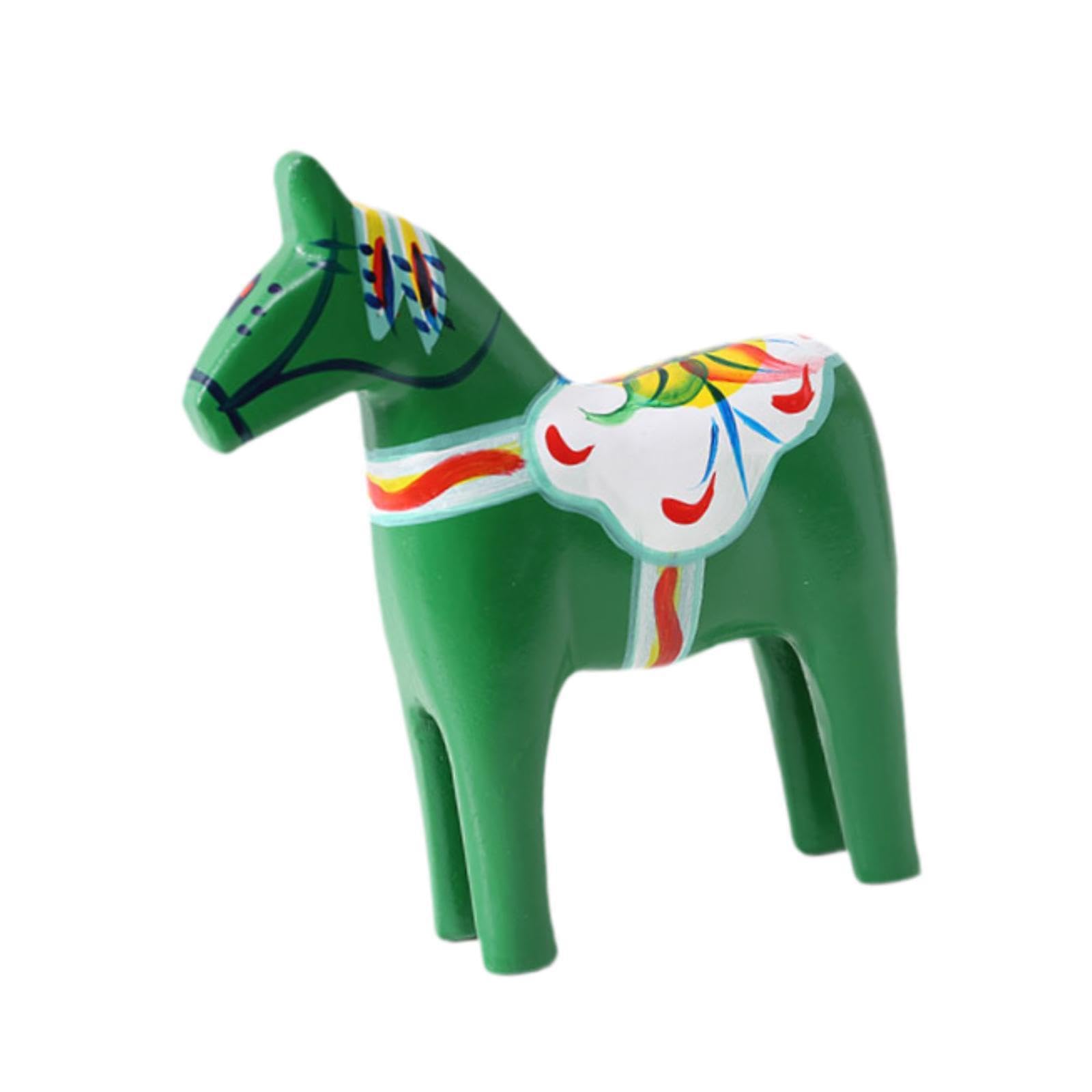 QIXCXAZ Souvenir Memento Christmas Decoration Desktop Figurine Wooden Swedish Dala Horse Hand Painted Collectible Art Unique Nordic Home Decor Statue, green, 16x4.5x16cm