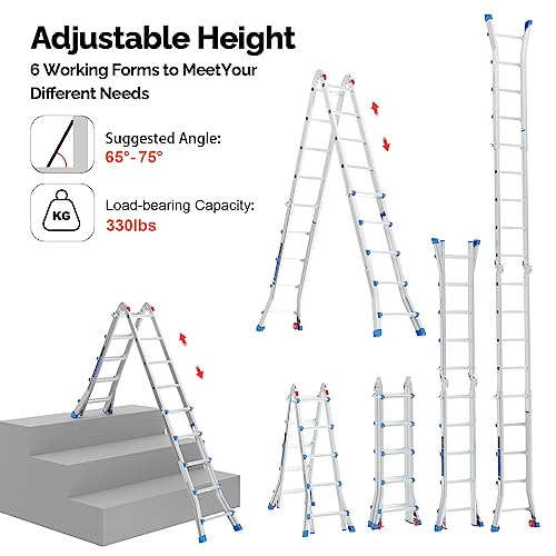 LUISLADDERS Telescoping Ladder, A Frame 5 Step Muti Position Folding Ladder Flared Leg & Wheels Design, 330 lbs Capacity 19 Ft Reach Height Extension Ladders for Household Outdoor Work