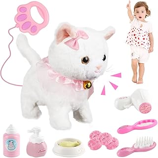 Lotvic Interactive Pet Cat, Toy Cat for Children, Interactive Plush Toy Cat with Walking, Barking, Tail Wagging, Realistic Interactive Pet Cat, for Children from 2 Years