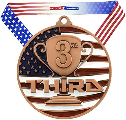 1st, 2nd, 3rd Place Patriotic Medal - 2.75 Inch Wide Podium Medallion with Stars and Stripes American Flag V Neck Ribbon …