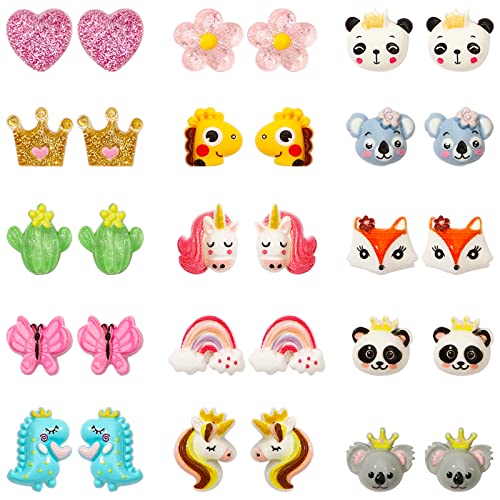NEWITIN 15 Pairs Magnetic Stud Earrings for Girls Clip on Earring Hypoallergenic Magnet Studs Non Piercing Girls Earring Cute Magnetic Earrings for Kids Women
