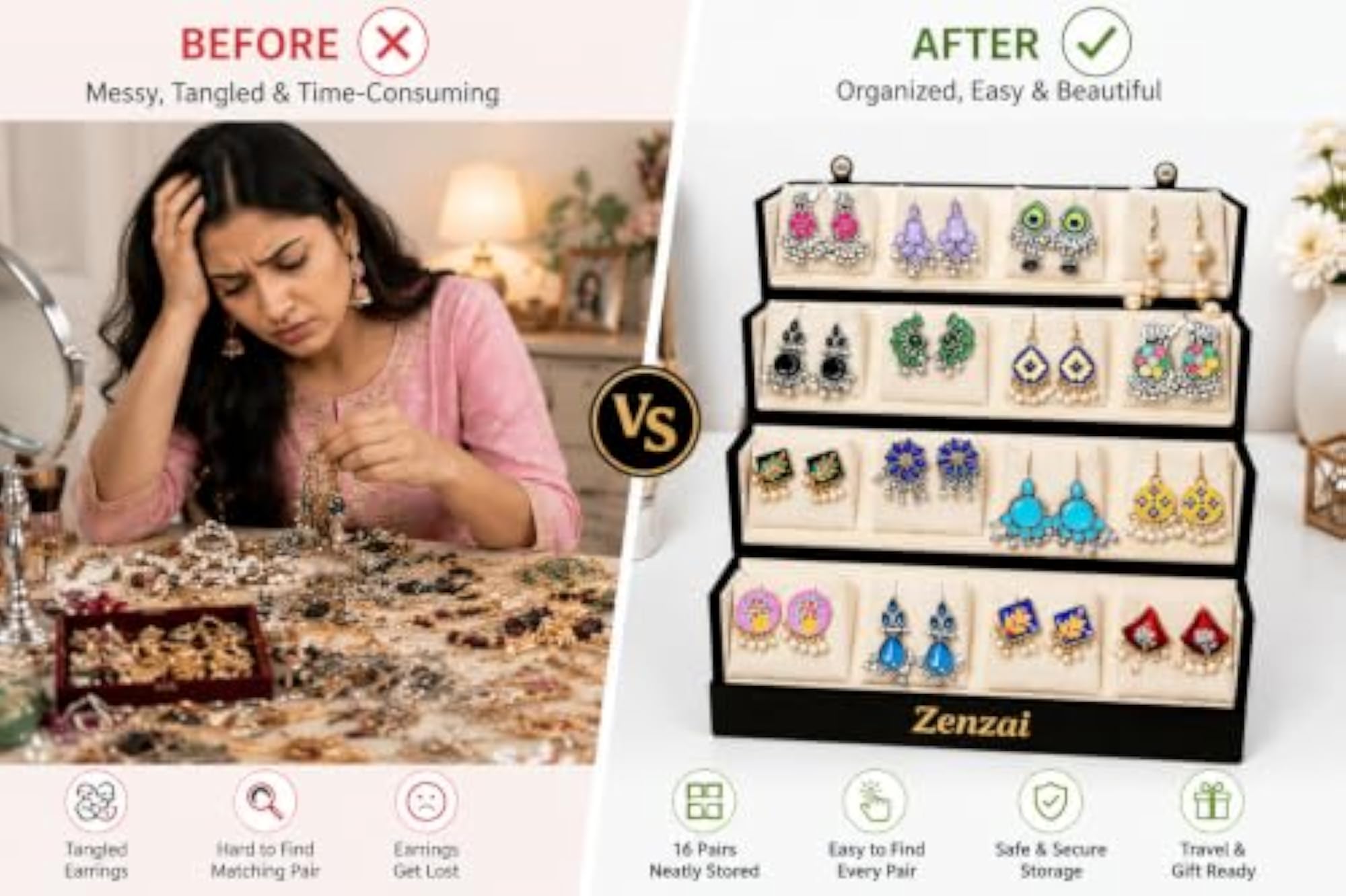 16 Pair Velvet Jhumka Box for Women, Premium Organizer Gift