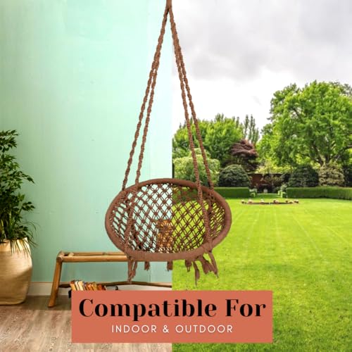 Image of Swingzy Cotton Netted Rope Hanging Swing Chair for Adults & Kids /Swing for Balcony /Outdoor Swing Chair /Hammock Swing for Home /Balcony Hanging Chair (120 Kg Capacity, Brown, with Accessories)