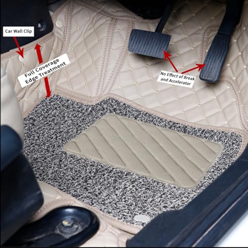 Image of 7D Economy Custom Fitted Car Mats Compatible with Hyundai Creta 2015-19-Beige