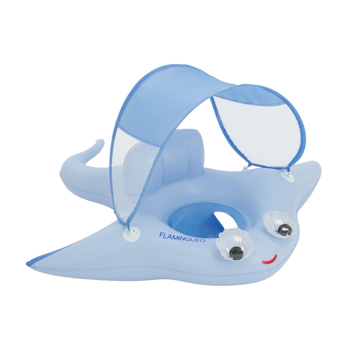 Flamingueo Flotador Bebe - con Sombra y Asiento Reforzado - PVC Resistente y Poliéster - Válvula Doble