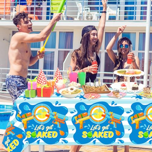 Image of 3Pcs Summer Water Gun Tablecloths-Splish Splash Let's Get Soaked Decorations Summer Water Balloon Table Covers