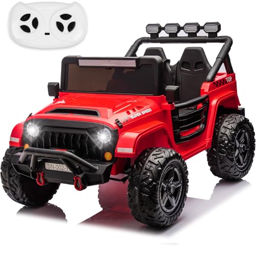 Image of NEWQIDA 24V 2 Seater Ride on Truck Car with Remote Control 24V Ride on Toys for Big Kids Electric Vehicles 4x4 Off-Road Style, EVA Tires, 4x200W Motors, Spring Suspension, Soft Braking, Music, Red
